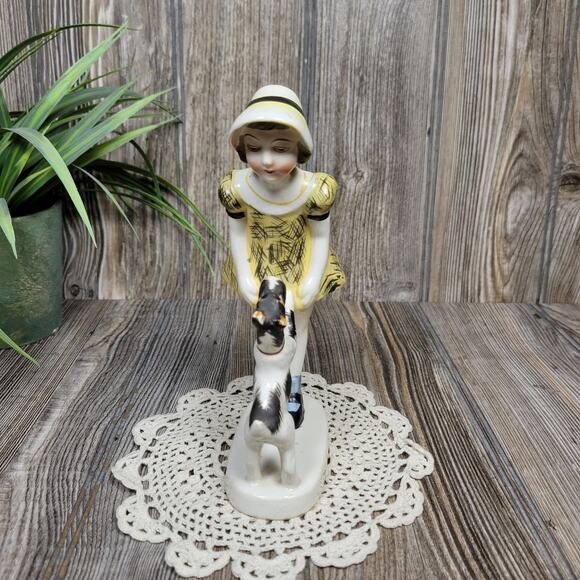 Vintage Girl and Schnauzer Airedale Dog Figurine Made in Japan - Picture 2 of 6